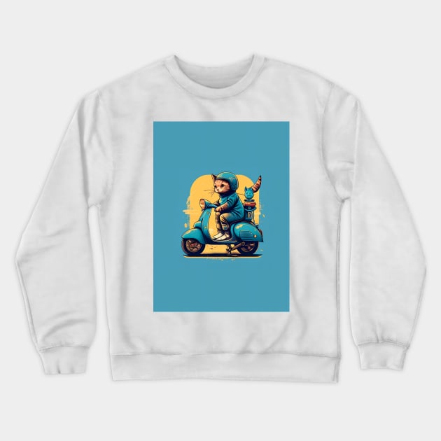 cat riding a scooter Crewneck Sweatshirt by artoriaa